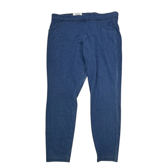 HUE Denim Leggings XXL Womens Blue Yoga Stretch Wide Waistband Pockets NEW NWT - Picture 1 of 16